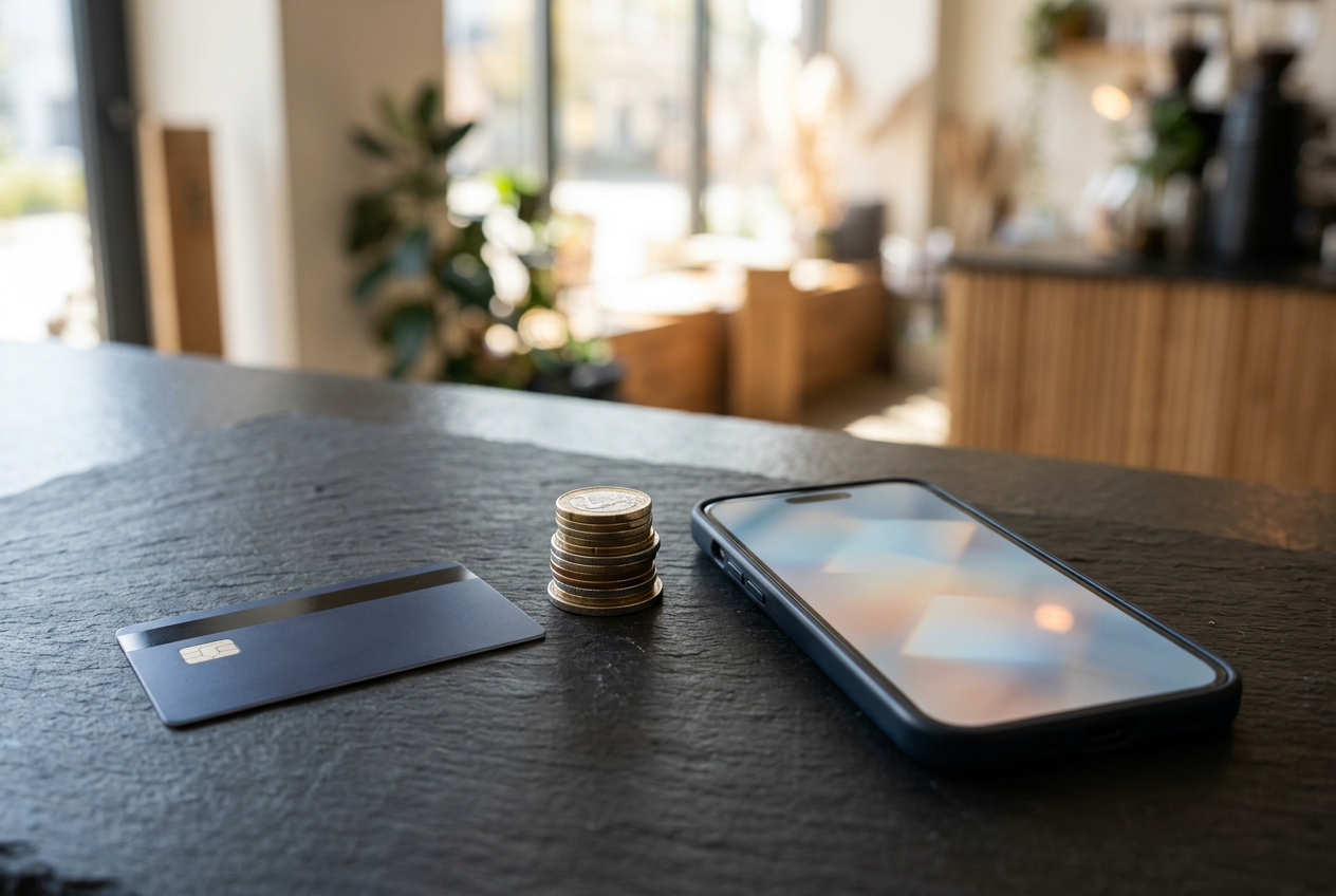 Moderné platobné metódy vrátane smartfónu a platobnej karty na tmavom podklade