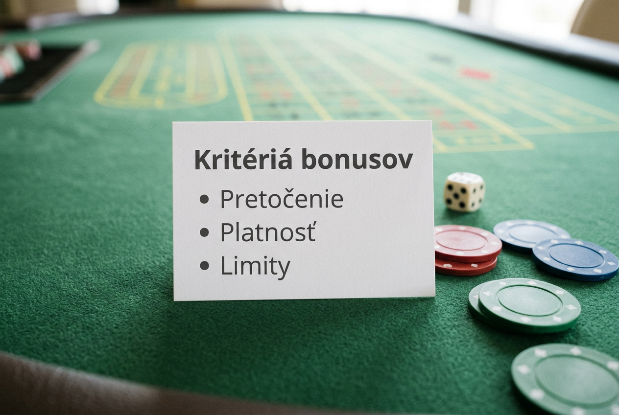 Infografika znázorňujúca kritériá pre výber casino bonusu: Pretočenie, Platnosť a Limity